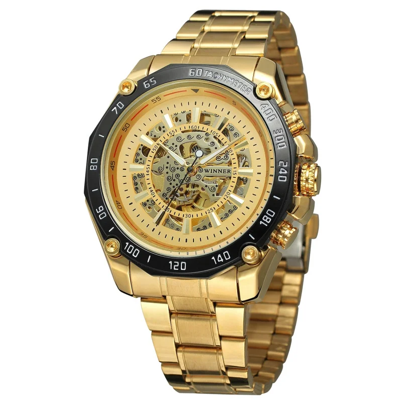 Free Shipping OUTLETSwinner European American Style Men's Fashion Casual Hollow Gold Large Dial Automatic Mechanical Watch