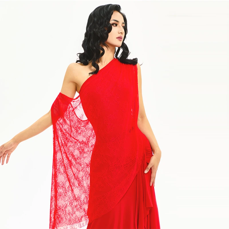 Valsa vestidos de dança moderna adultos dança de salão traje profissional feminino malha vermelha superior rumba saias desempenho terno sl14746