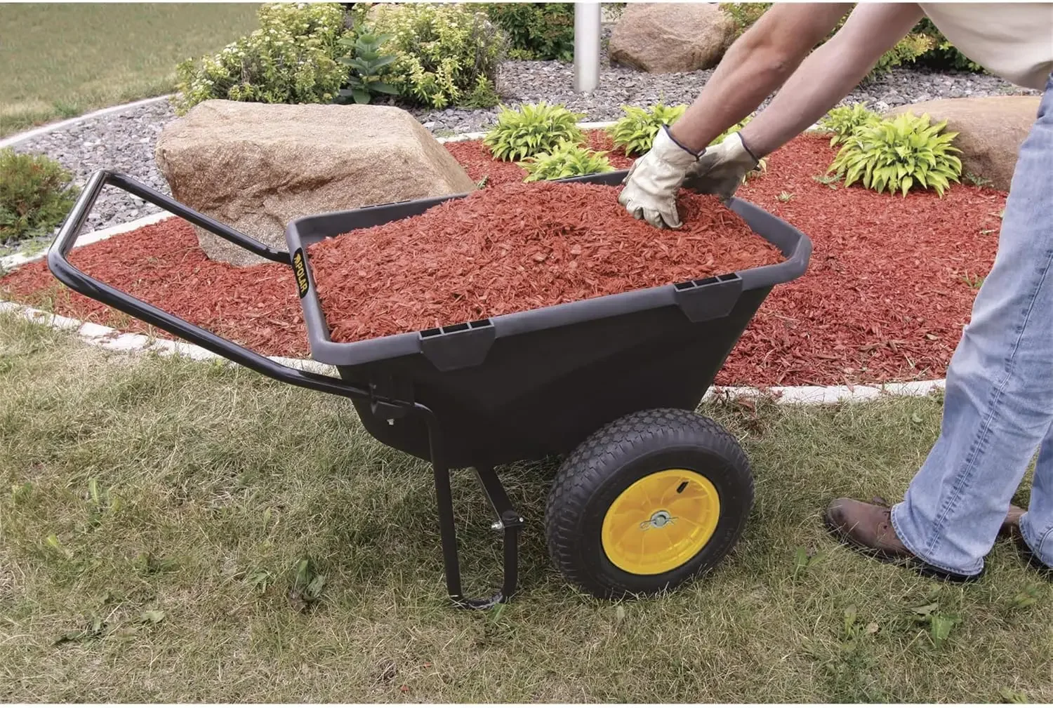 Heavy-Duty Utility Wheelbarrow Wagon with Durable Polyethylene Tub, 400 lbs Capacity, All-Steel Frame