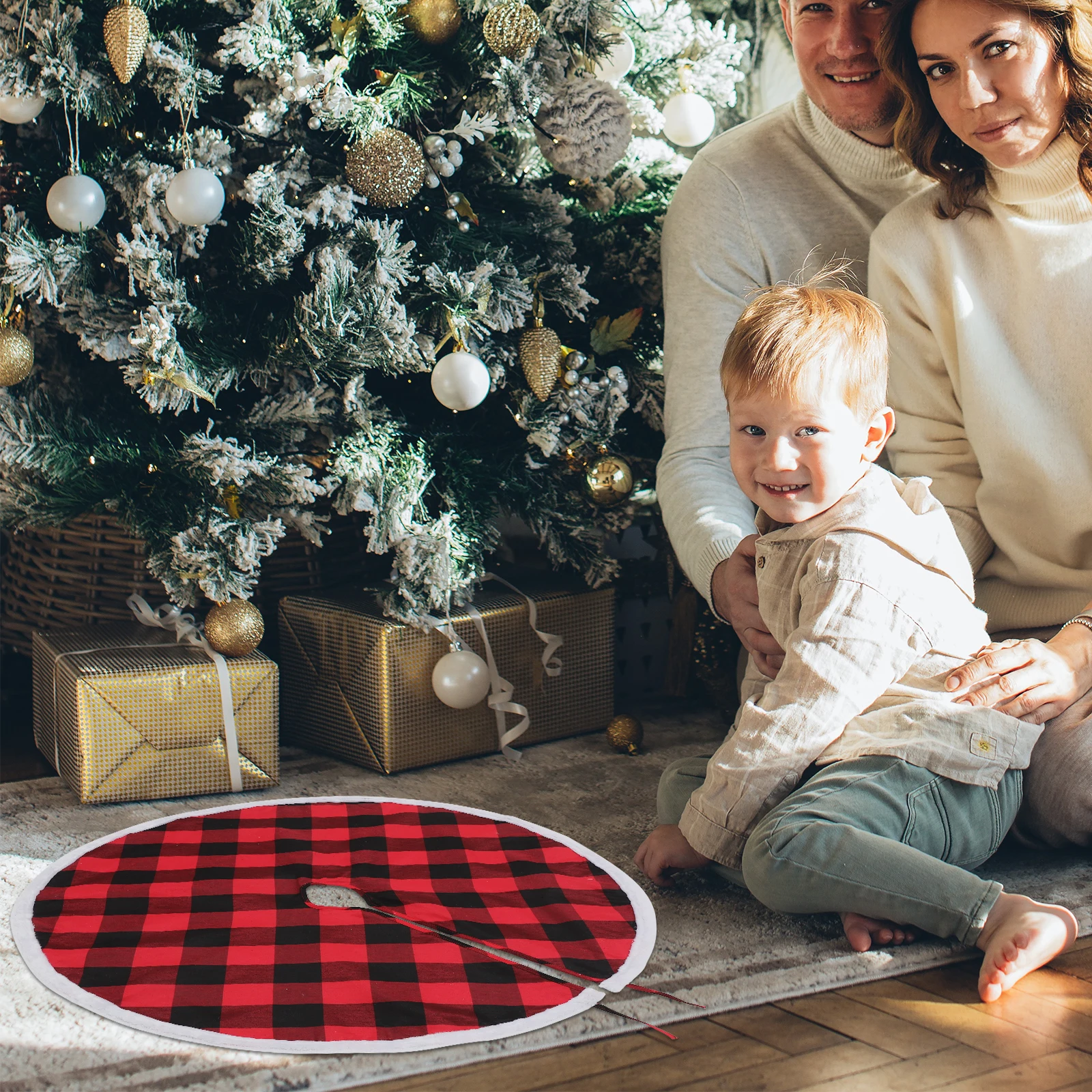 

Christmas Skirt Farmhouse Black Checkered Soft Felt Reusable Holiday Party Decoration Light Weight Easy