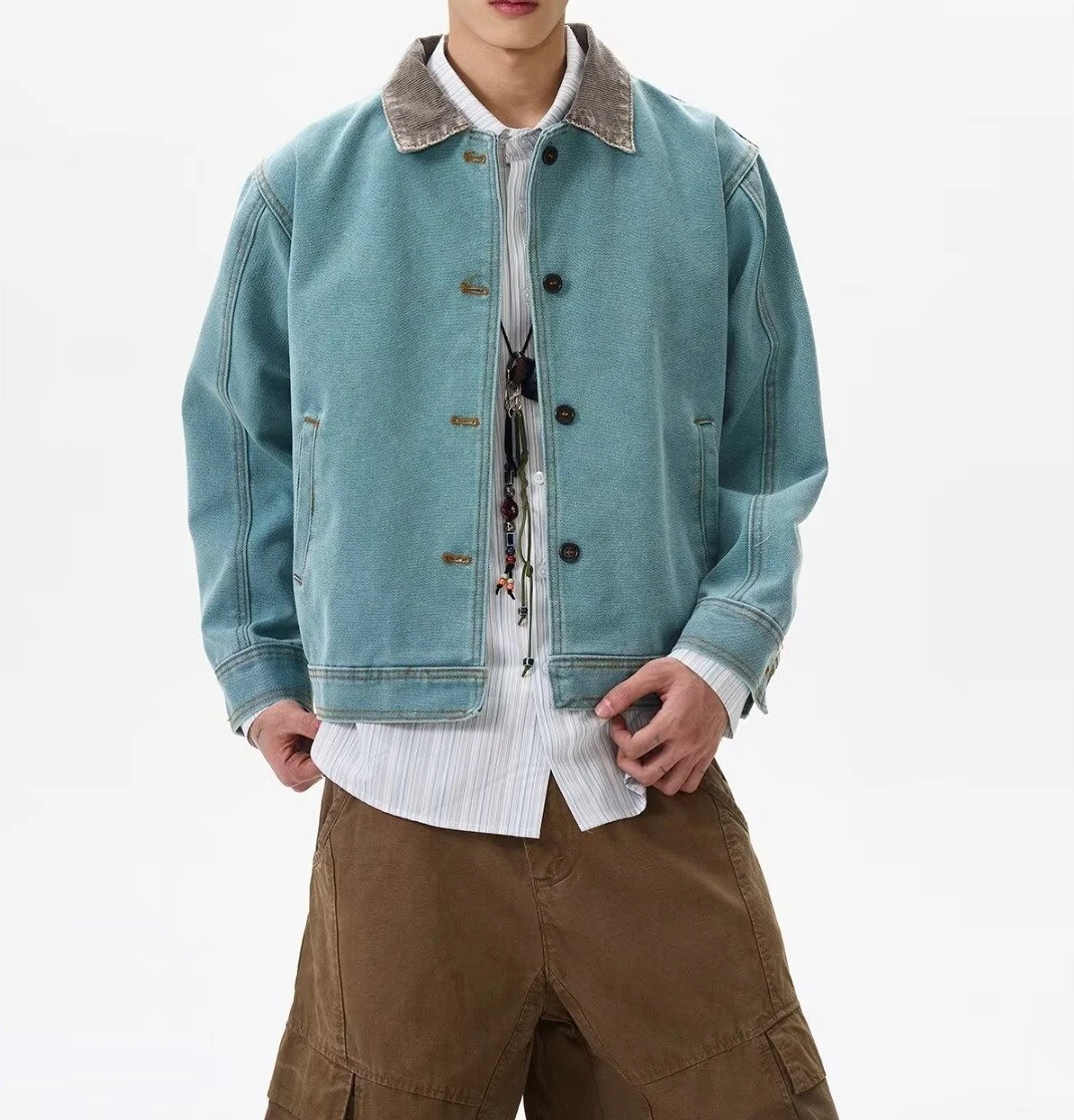 2026 Autumn American Washed Old Tooling Jacket Men's High-end Lapel Short Coat