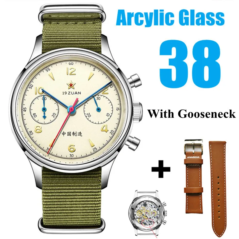 SEAKOSS 1963 Chronograph 40mm 38mm Sapphire Original Seagull ST1901 Movement With Gooseneck Pilot Men's Mechanical Watch image 3
