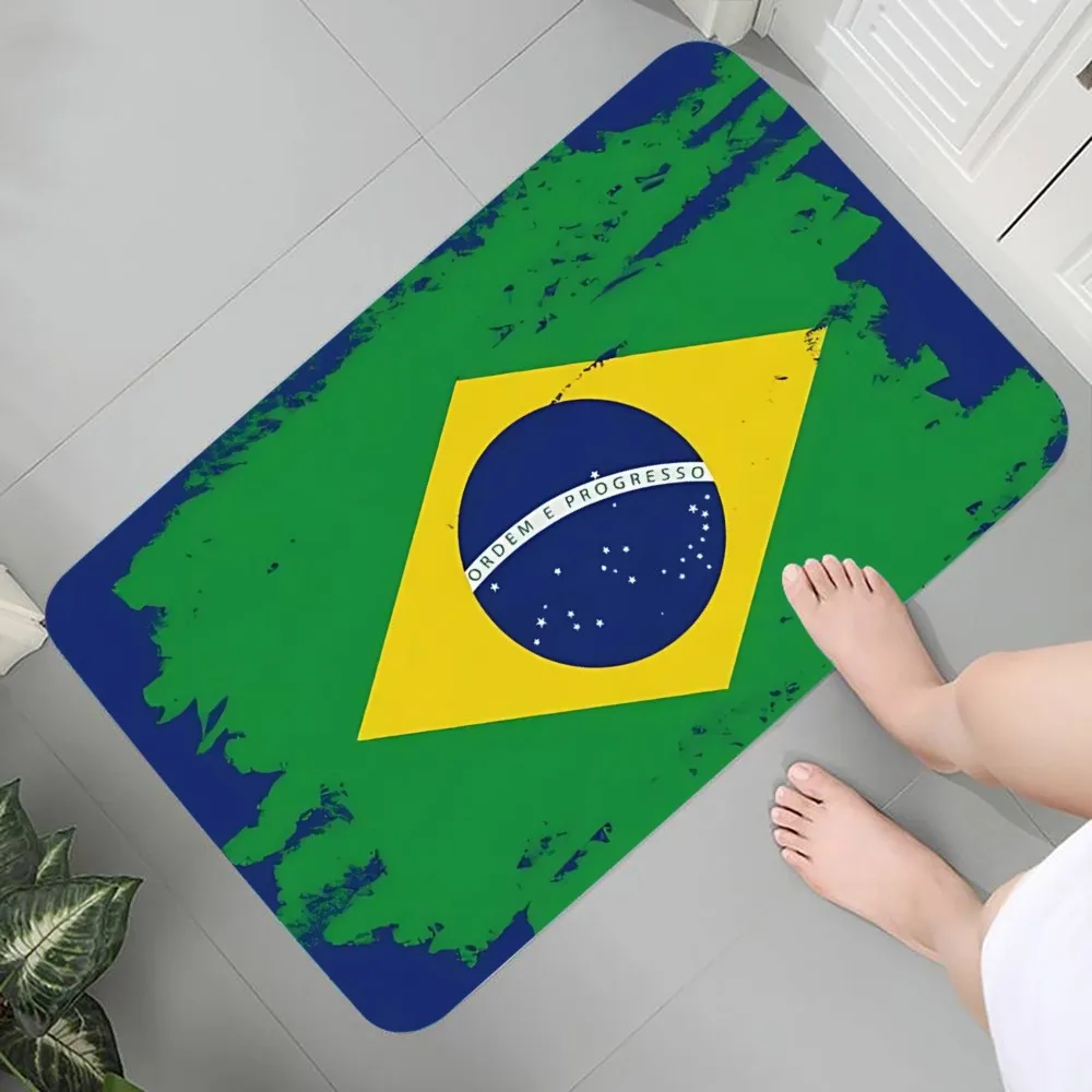 A-Custom Flag Of Brazil Doormat Entrance Kit Graphic Printed Flannel Doormats for Bathroom Kitchen Entrance Carpet Home Decor
