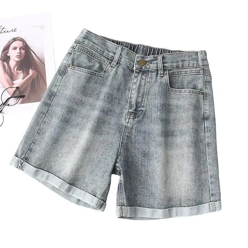 Plus Size Women's Jeans 100kg Simple Casual Denim Straight Shorts rolled-up Hot Pants Summer New Style 8605 view 3