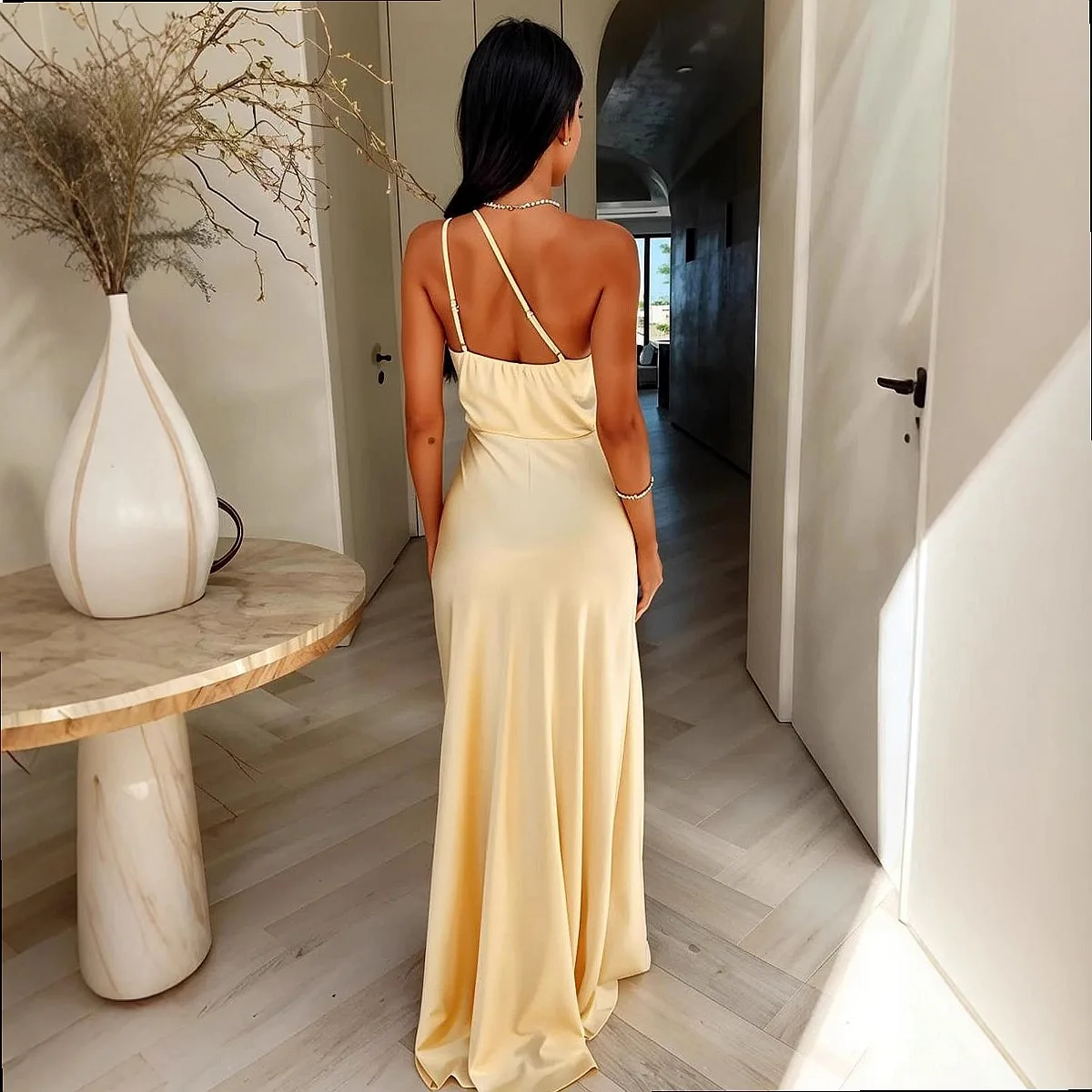Sexy One Shoulder Bodycon Dress Spring Summer Sleeveless Ruched Party Dresses