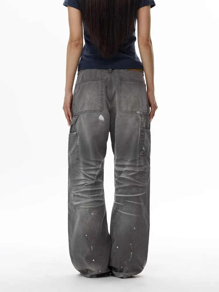 2026 Cyber Y2K Streetwear Washed Retro Grey Baggy Women's Jeans Pants For Woman Clothes Straight Luxury Distressed Long Trousers