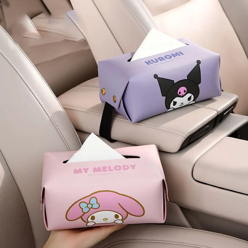 

Sanrio Kawaii Anime Hello Kitty Car Convenient Tissue Box Cute Cartoon Car Armrest Box Paper Drawer for Storing Napkins for Kids