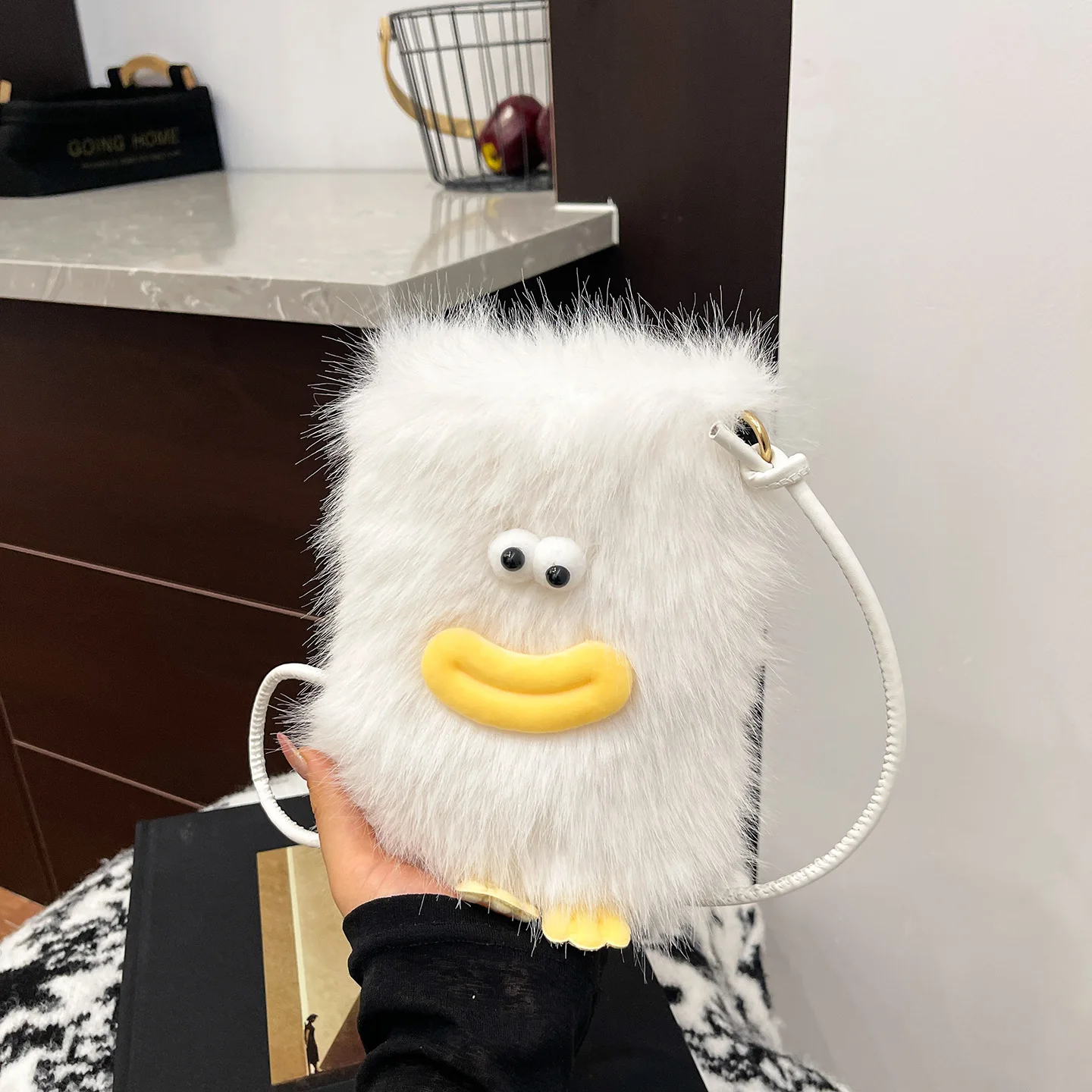 2025 Whimsical Plush Mini Square Bag for Women Adjustable Crossbody Strap Phone Purse with Top Handle Day to Night Playful Bag