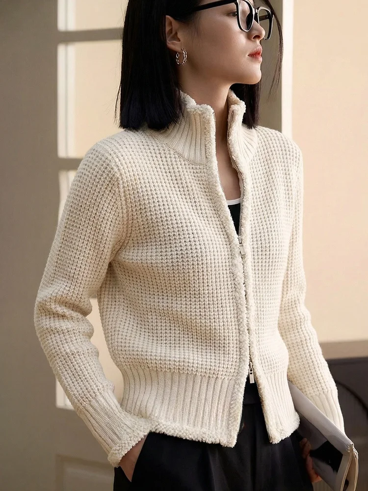 

Chivirin Woolen Knitted ort Coat Zipper High Collar Fem Autumn Winter Slim Fit Top Quali Camere Regular Fit Cardigan