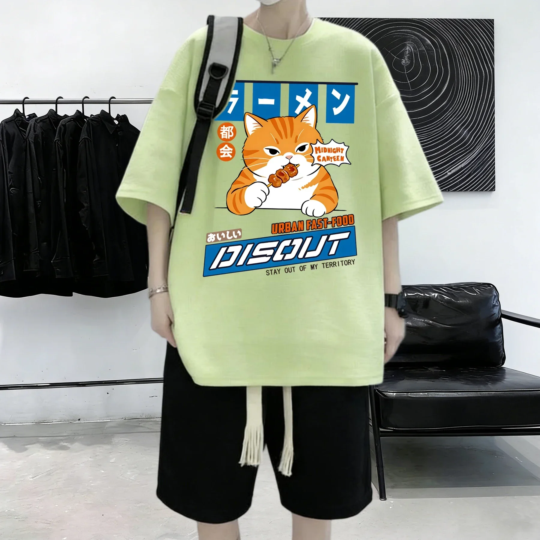 Kitten Likes To Eat Chicken Ballsprint Cotton Summer Daily T-Shirt Men All-Match Soft Streetwear Breathable Casual Short Sleeve