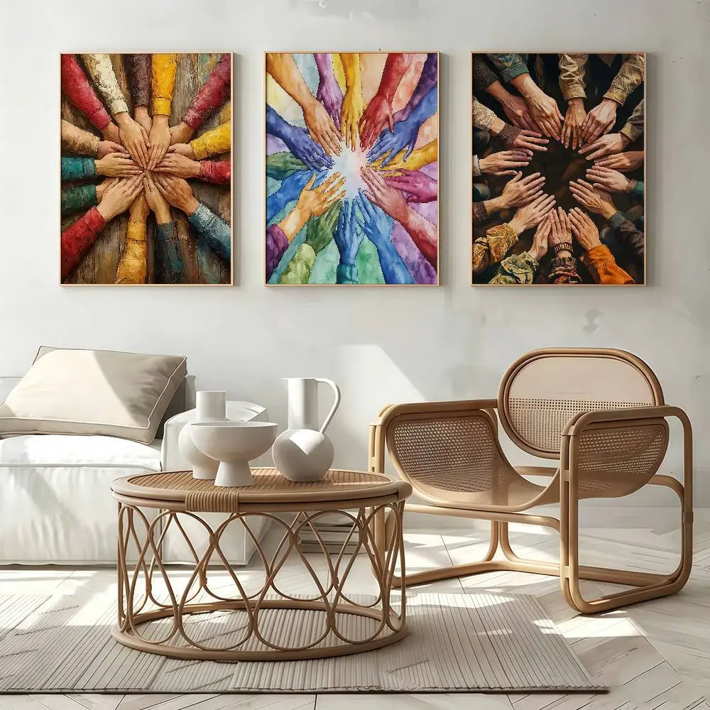 Teamwork Helping Hands Inspirational Vibrant Colors Motivational Poster for Living Room Bedroom or Indoor Use Bedroom Wall Art