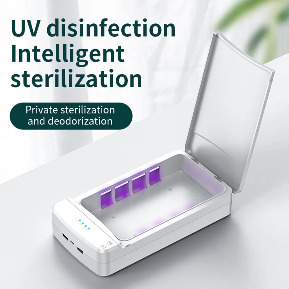 UV Sterilizer Ultraviolet Light Led Lamp Cleaner Disinfector Cosmetics Mobile Cell Phone Sanitizer with 2 USB Charger Power Bank