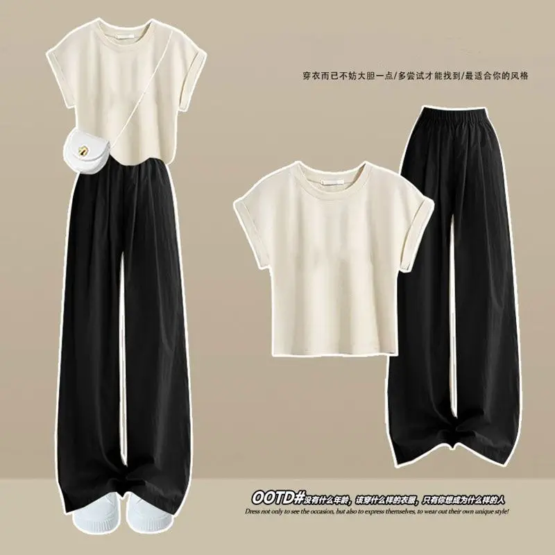 Spring and summer women's fashionable short sleeved top+slim fitting Yamamoto pants two-piece set