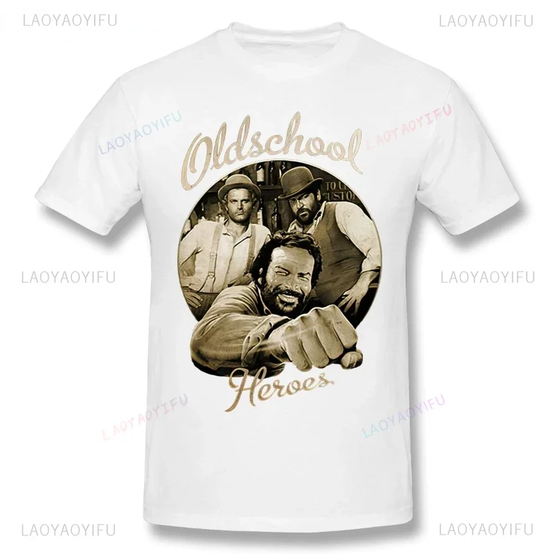 Fashion Graphic Tshirt Cartoon Bud Spencer Old School Anime T-shirt Blouse Hipster Streetwear Men Clothing Cotton Creative Cool