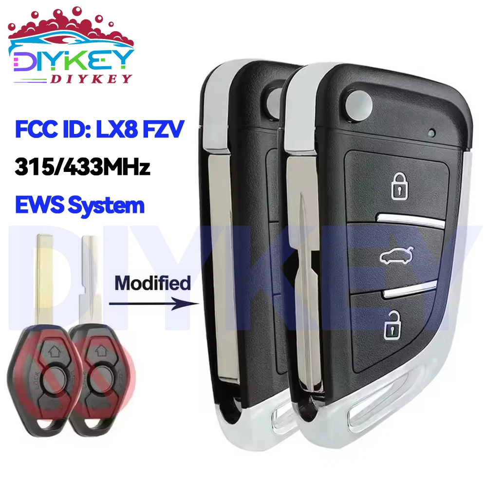 DIYKEY Modified 315/433MHz ID44 EWS System For BMW E36 E38 E39 E46 E53 E60 E61 E81 X3 X5 Z3 Z4 LX8 FZV Flip Key Remote Fob