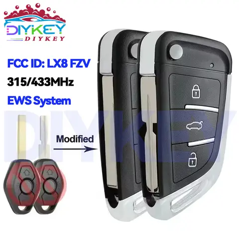 DIYKEY Modified 315/433MHz ID44 EWS System For BMW E36 E38 E39 E46 E53 E60 E61 E81 X3 X5 Z3 Z4 LX8 FZV Flip Key Remote Fob