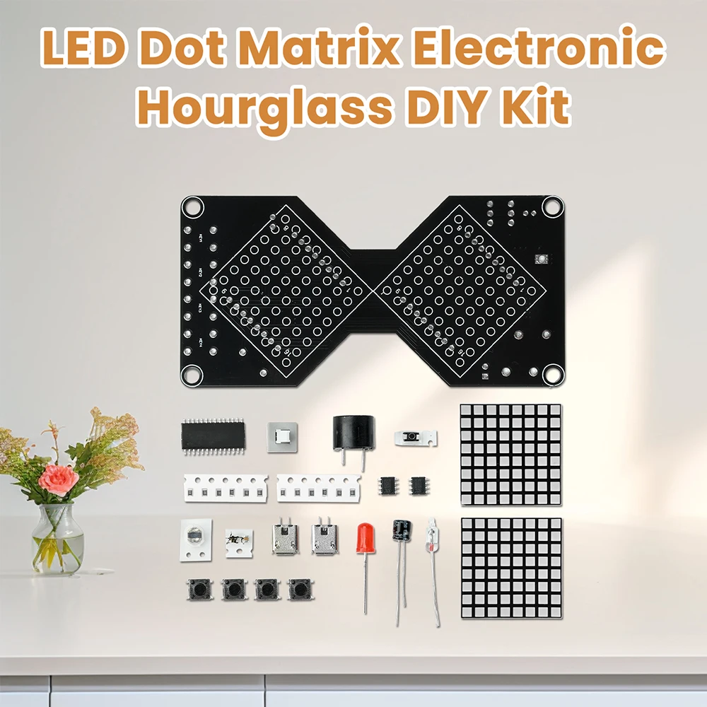 DC5V LED Dot Matrix Electronic Hourglass Gravity-Sensing Timer Soldering Practice Electronic DIY Kit Micro USB Interface