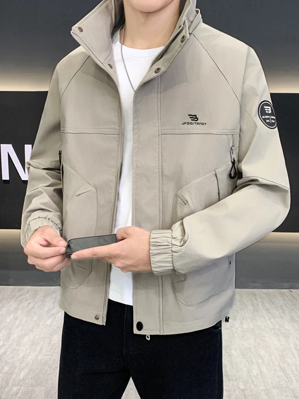

Men's Workwear Jaet Stand Collar Removable Hat Loose Fit Color Casual Sle Outerwear Spring Autumn High End Feeling