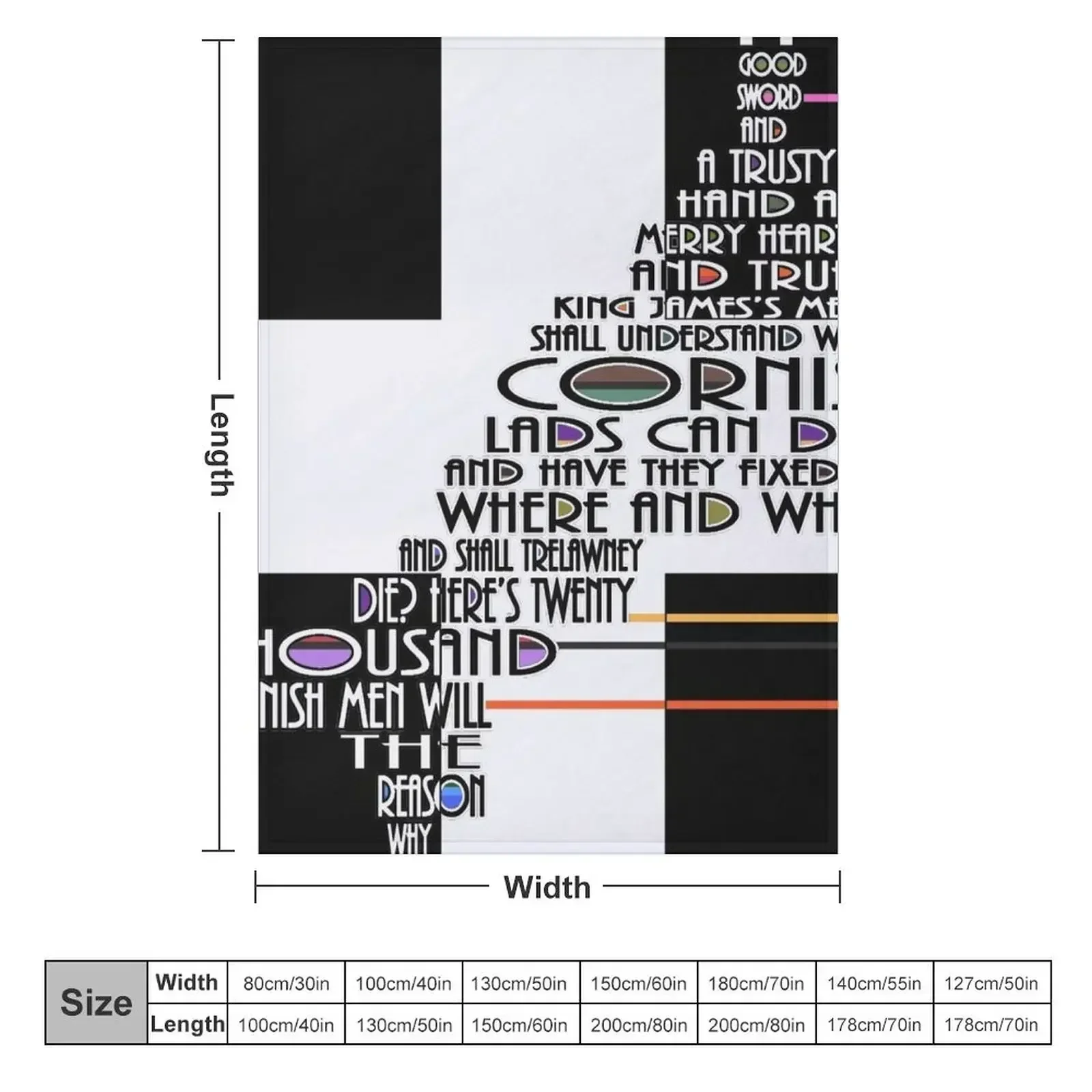 Map of Cornwall with Cornish Anthem - Trelawney Throw Blanket Summer Baby Single Custom Blankets