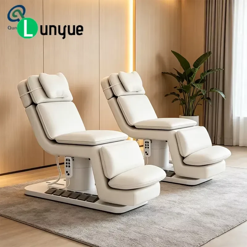 Luxury 3 Motor Electric Beauty Bed White Leather Facial Care Eyelash Extension Table for Spa Massage Therapy