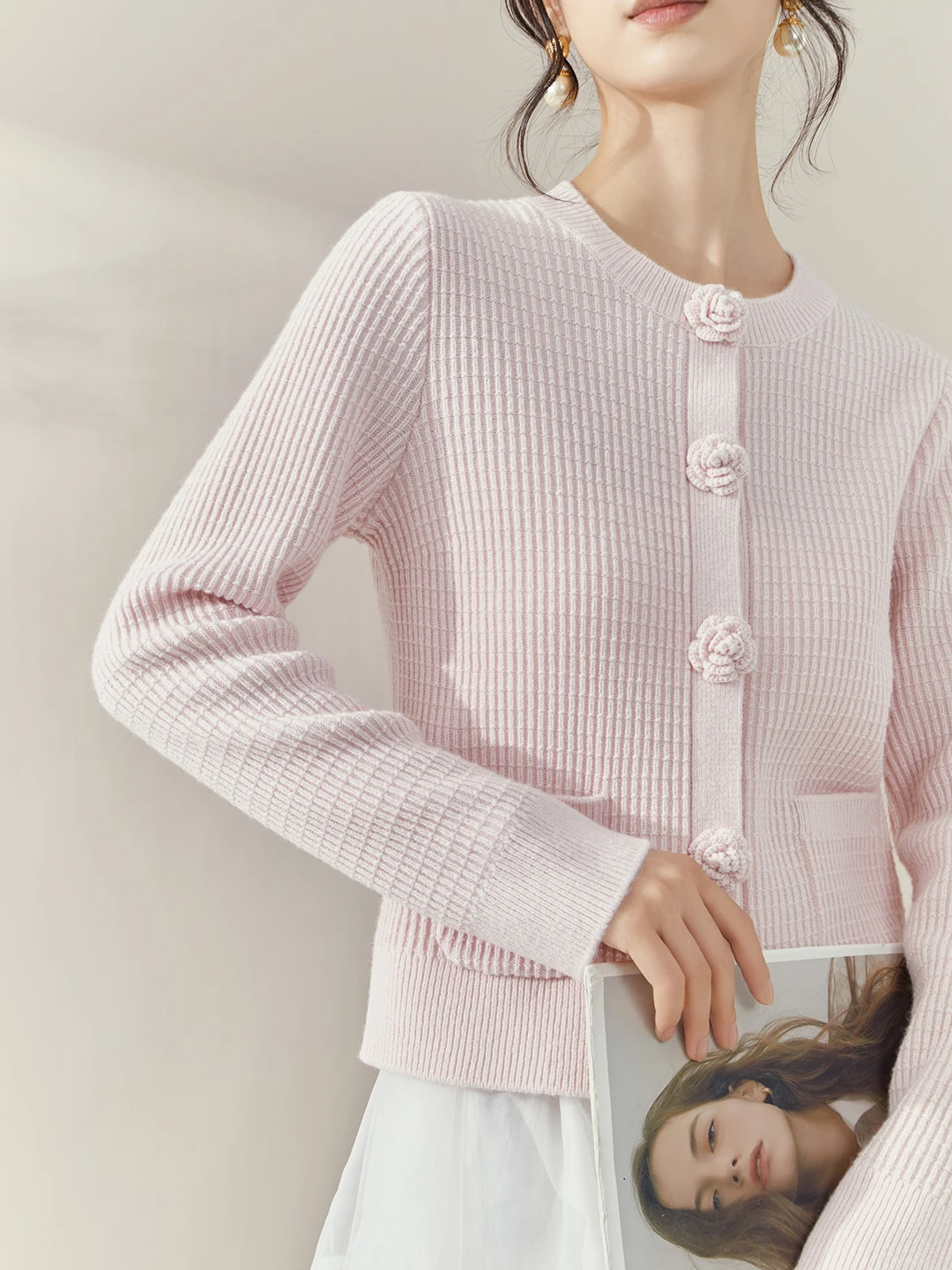 

Ранняя осень, новый женский розовый облегающий длинный вязаный свитер с воротником-стойкой, небольшой ветровой трикотаж