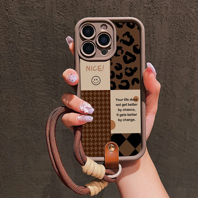 Vintage Leoparden-Lanyard-Handyhülle für iPhone 13 14 15 16 17 ProMax 15 14 13 Pro Plus Stoßfeste Matte Silikonhülle – Detail 6