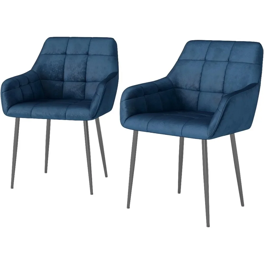 lot de 2 chaises de salle à manger en velours chaises de cuisine confortables chaises de salle à manger rembourrées avec accoudoirs et pieds en métal, bleu