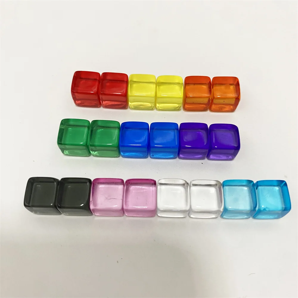 20Pcs/set High Quality 8mm Acrylic Colorful Transparent Square Corner Blank Dices Right Angle Sieve Cube For Puzzle Game
