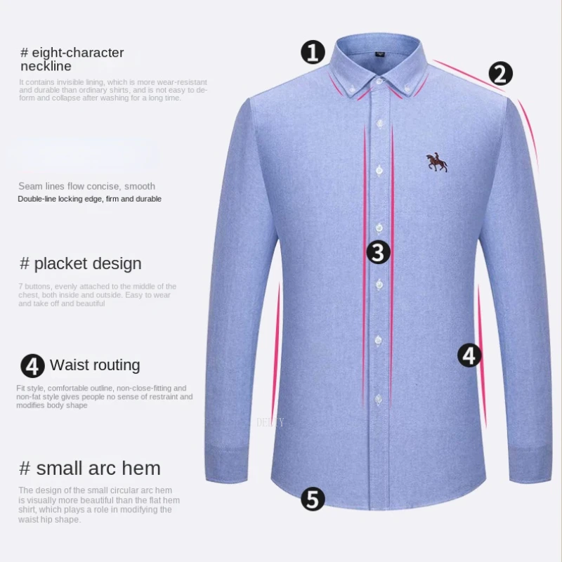 2023 100% Cotton Oxford Man Leisure Embroidered Horse Shirts Streetwear Oversized Men Shirt Floral Long Sleeve Casual Plus Size