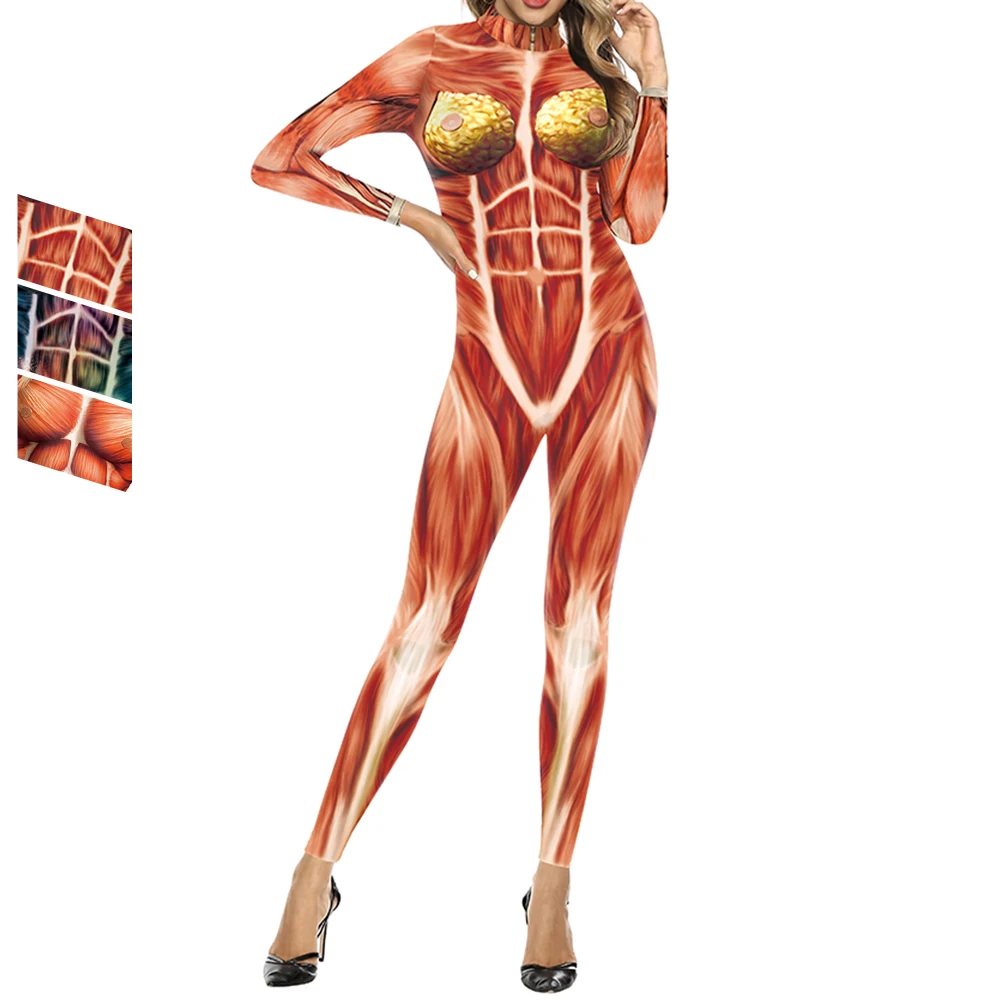 Zawaland Halloween Men Jumpsuit Women Blood Vessel Printing Holiday Cosplay Costume Party Female Fashion Funny Bodysuit