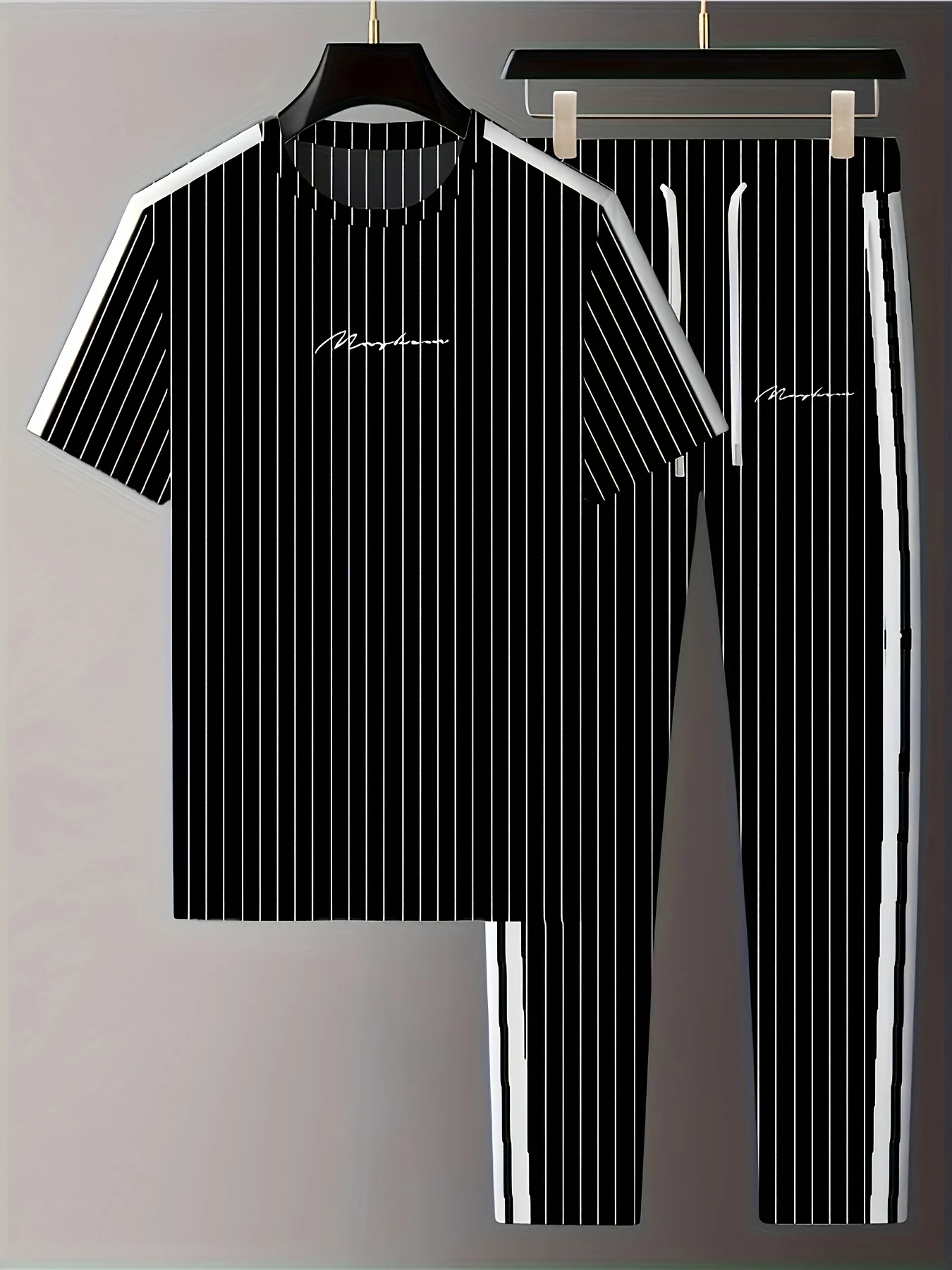 A New Summer 2025 Streetwear Men's Set Featuring Simple Casual Fashionable Sporty and Comfortable 3D Vertical Letter Prints