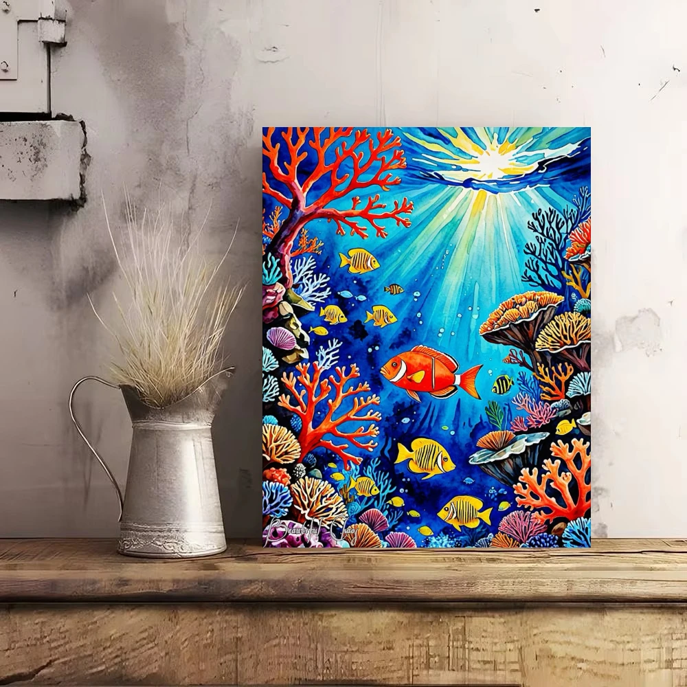 Underwater Coral Reef Fish Ocean Modern Canvas Oil Painting Paint by Numbers for Living Room Bedroom Home Decor No Frame
