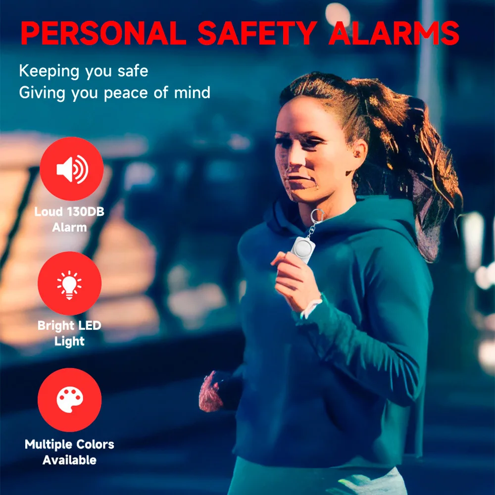 Personal Safety Alarm 130DBSelf Defense Keychain Siren Ring with LED Light Emergency SOS Alert Device for Women Elderly Children