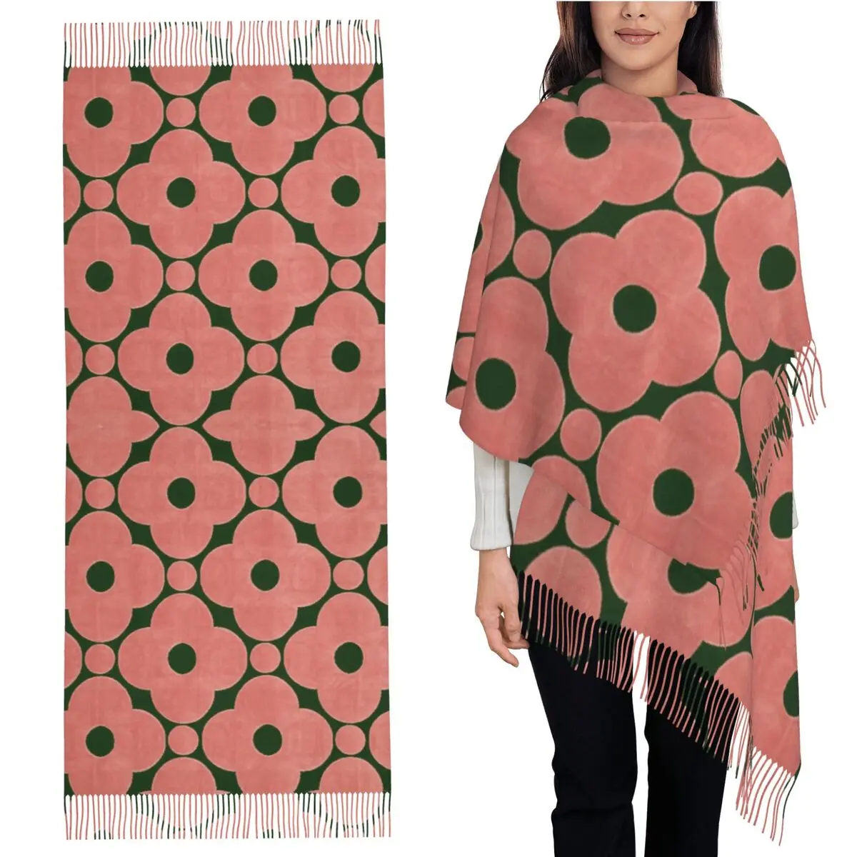 

Шарф Orla Kiely с цветочным дизайном, шарфы с кисточками, женские мягкие теплые шали и накидки, длинная осенне-зимняя шаль