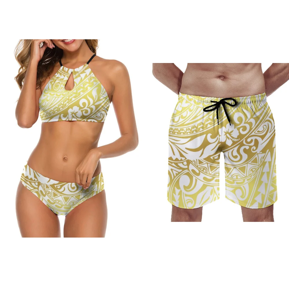 Polynesian Women Bikini High Waisted Sexy Swimsuit Summer Beach Shorts 2024 New Art Design Bikini With Breast Pad