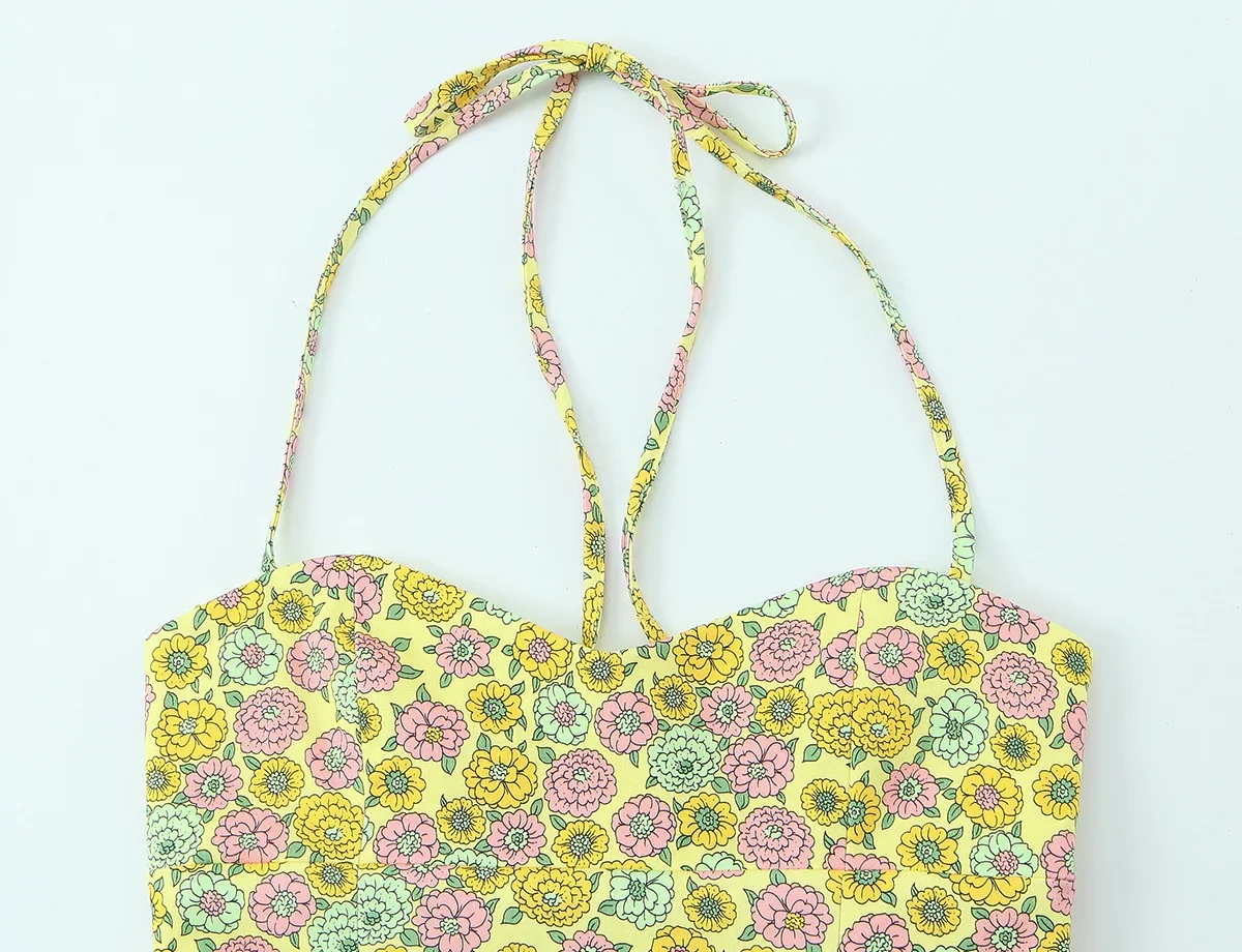 KONDALA Damen Blumenmuster-Set Neckholder Rückenfreies Slim-Top Mini-Shorts Mode 2026 Frühling Sommer Urlaub Strand Mujer Sets – Detail 4