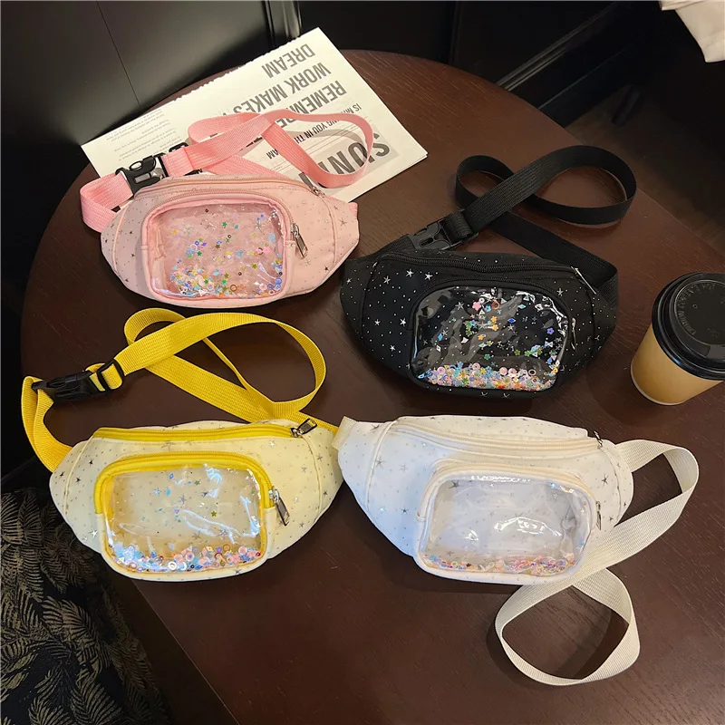 Canvas large-capacity sweet girl crossbody bag with cute small sequin stars and transparent ITA BAG shoulder bag view 2