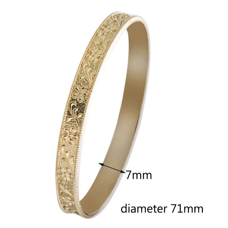 Gold Color Middle East Flower Carved Hand Bangles Arabic Dubai Bridal Charm Bracelet Metal Jewelry Accessory for Women