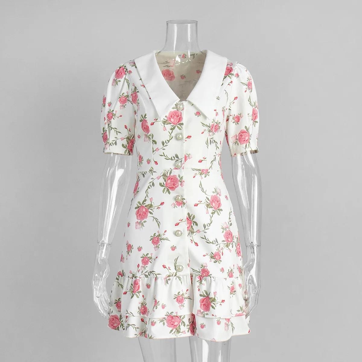 SMTA 프린트 라펠 패션 미니 드레스 여성용 반팔 패치워크 배색 우아한 여름 드레스 2025 여성 바디콘 드레스