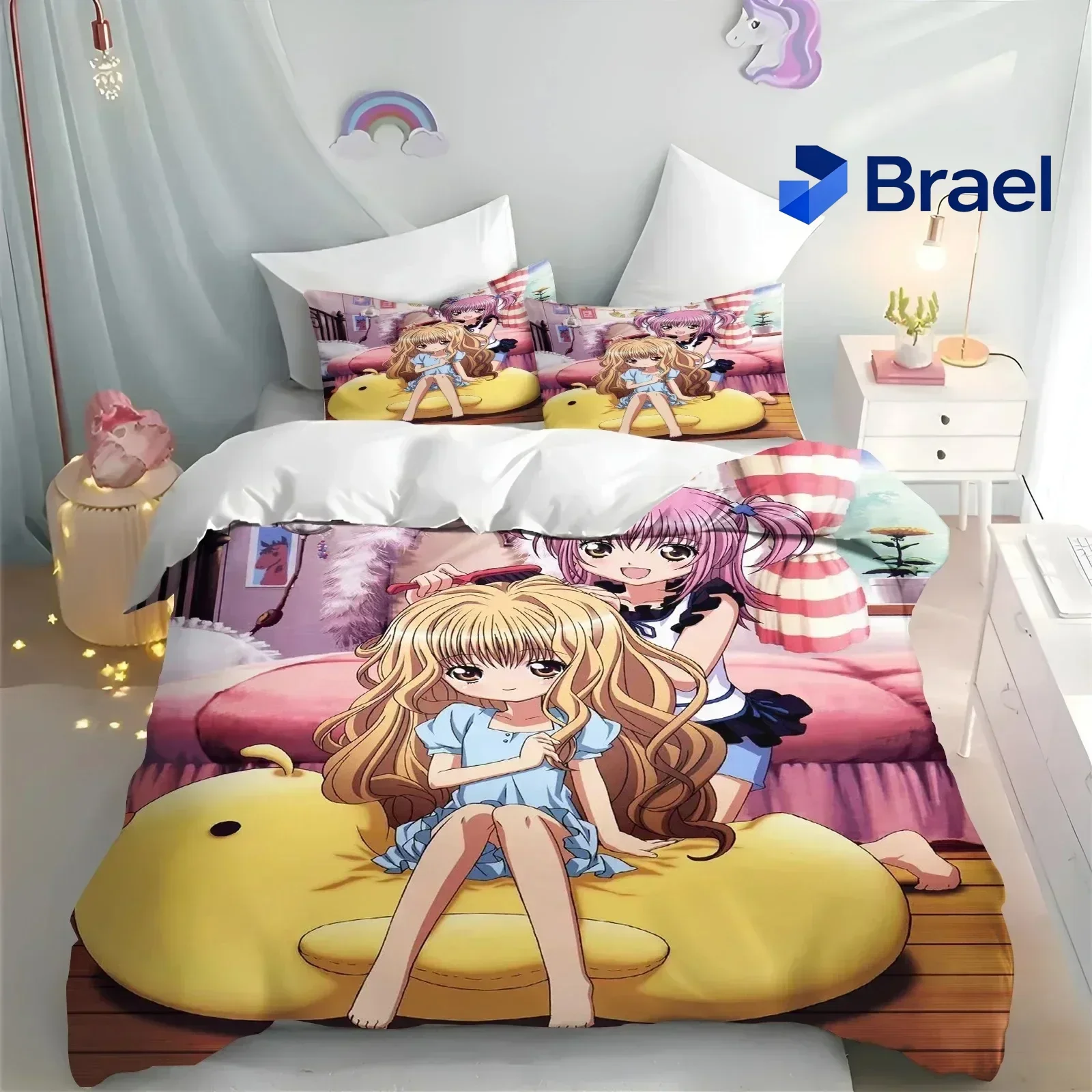Exquisite Cartoon Shugo Chara Duvet Cover Set Children Hinamori Amu Cute Polyester Soft Breathable Comforter Animation Bedding S