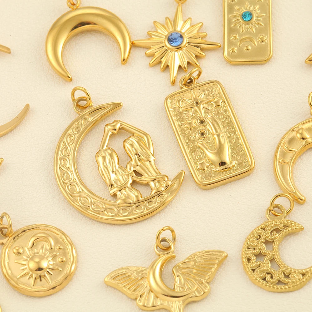 High-quality Golden Charms Accessories Sun Moon Star Pendants DIY Necklace Bracelet Stainless Steel Women\'s Chunky Jewelry Gifts