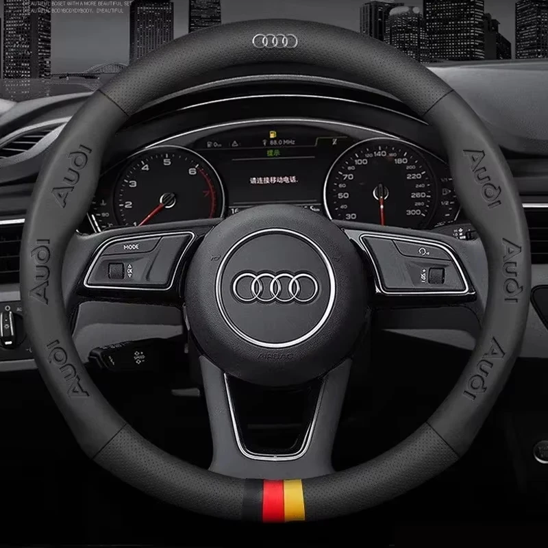 

Audi A1 A3 A4 A5 A6 A7 A8 Q3 Q5 Q7 Q8 S3 S4 S5 S6 RS3 RS4 TT Leather 3D Embossing Anti-slip Car Steering Wheel Cover Accessories