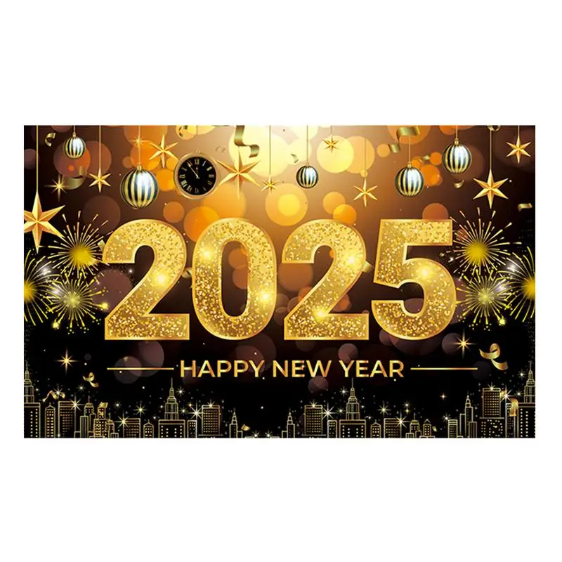 

Background Banner For New Year 71 X 43in 2025 Black Gold New Year Banner Background Banner Elegant Non-Fade Photo Backdrop For