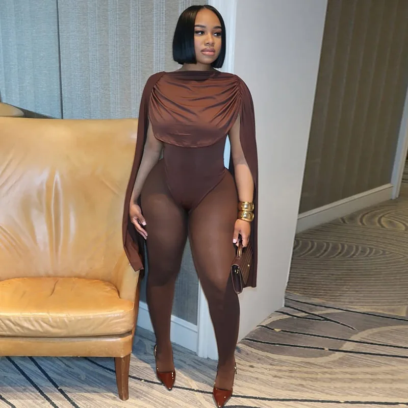 Elegante effen kleur ruches jumpsuit vrouw bandage patchwork mouwloze bodycon jumpsuits avondfeest eendelige overall