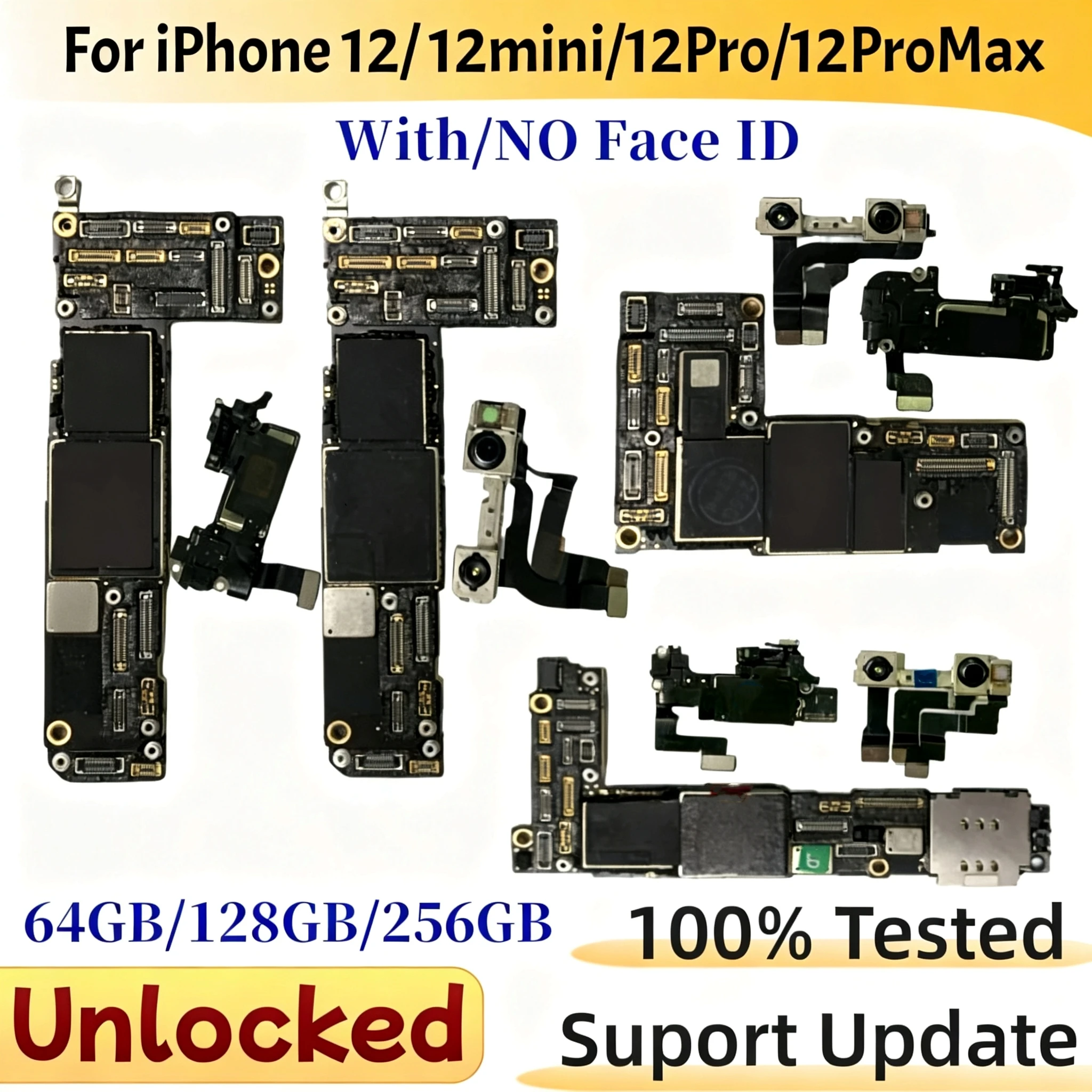 100% Unlocked For iPhone 12 Pro Max Motherboard With Face ID Support Update For 12 mini Mainboard Clean iCloud Logic Board