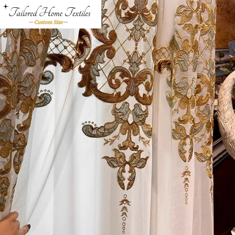 Custom Size European Style Embroidery Tulle Curtains for Living Room Bedroom Floating Window Screen Modern Luxury Sheer