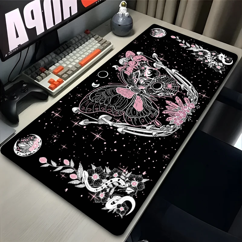 

Moon Butterfly Flower Mousepad Laptop Star Mushroom Gaming Desk Mat XXL Skull Anime Gamer Mouse Pad PC Pink Kawaii Keyboard Rug