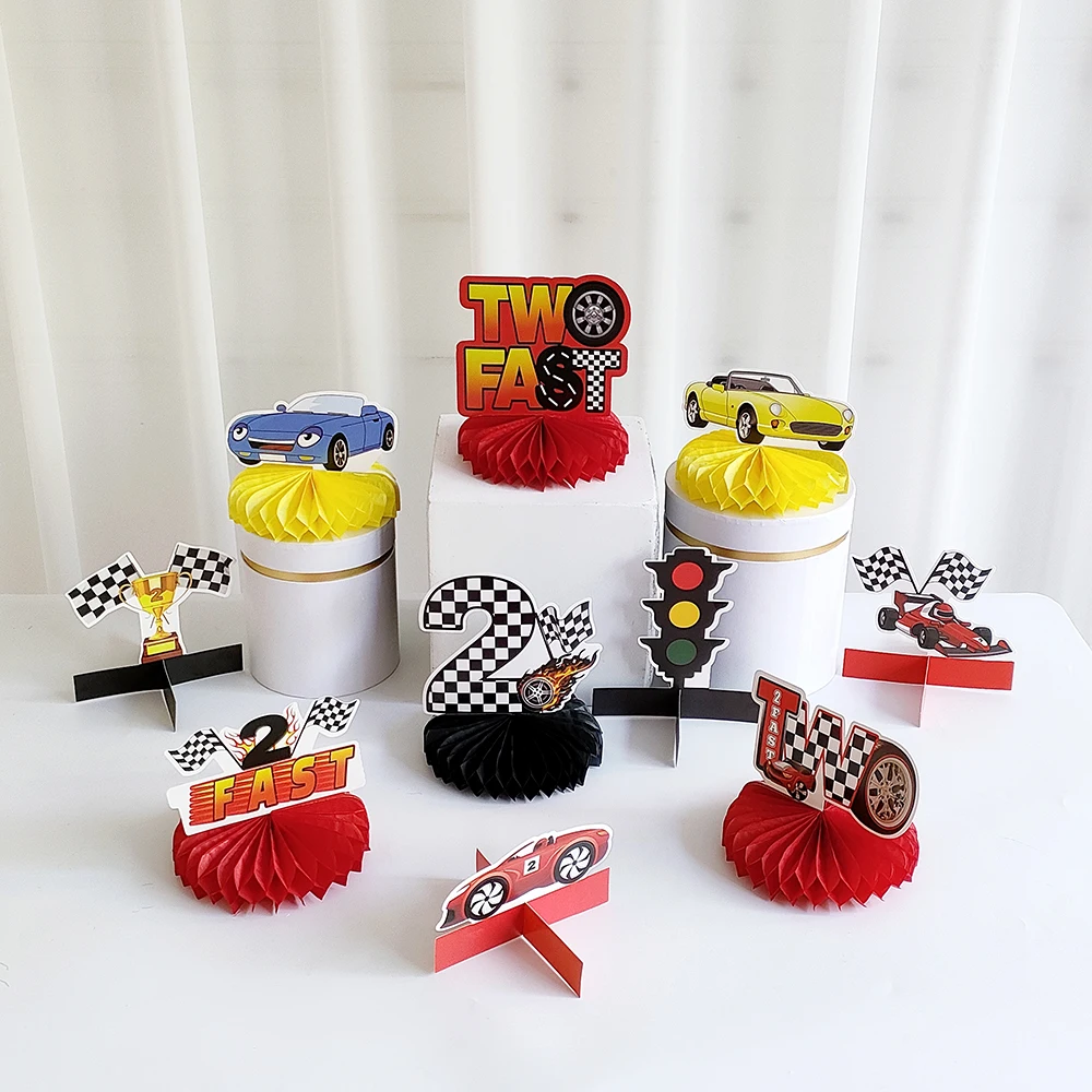 10Pcs/Set Racing Car Theme Party Decoration Paper Racing Ornament Happy Boys Hot Wheels Two Fast Theme Birthday Party Favors