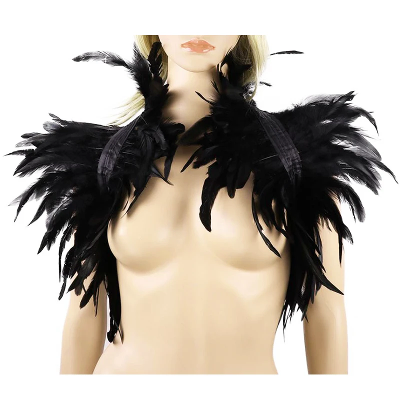 Feather Shrug Shawl Feather Fake Collar Shoulder Wrap Cape Gothic Collar with Ribbon Ties Cosplay Costume Party Scarf Women