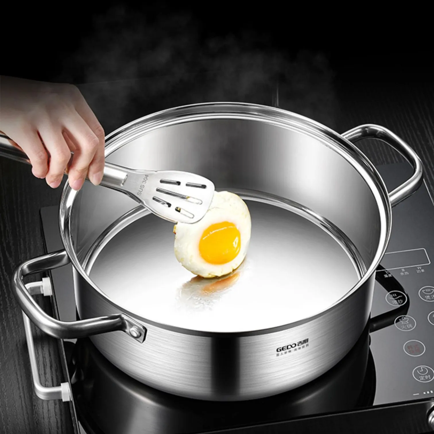 

Ultra Thick 5 Layer Chinese Hotpot LFGB Certification Flat Base and Straight Wall Stewing Pot 258mm Inner Diameter 5L Sauce Pot